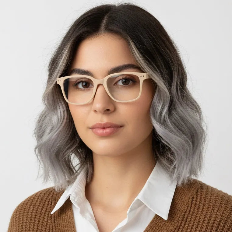 NexEye | Cream Medium Full Rim RECTANGLE Computer Glasses for Men & Women [Blue Block]