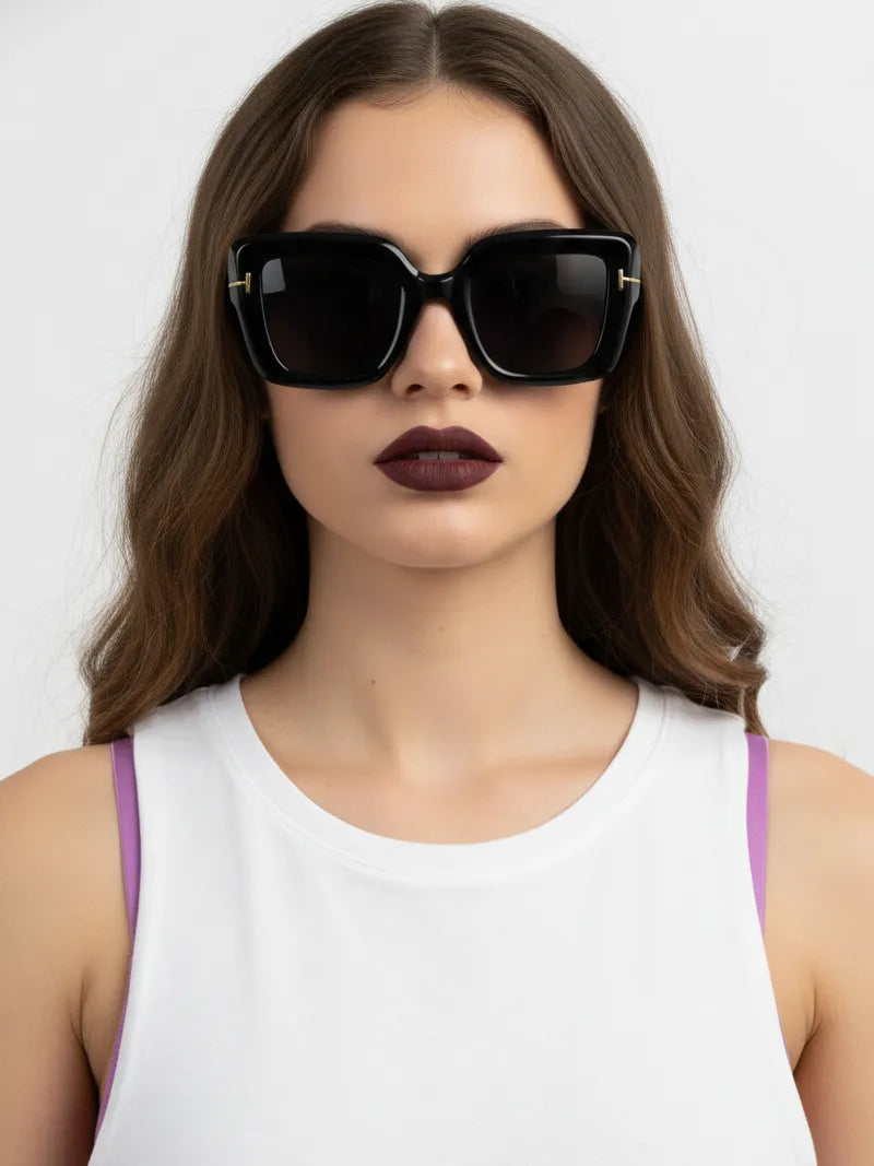 GlareGuard | Black Medium Full Rim Square Sunglasses for Men & Women [UV-protected]