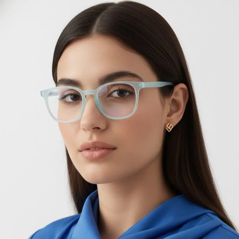 Clario | Transparent Blue Medium Full Rim RECTANGLE Computer Glasses for Men & Women [Blue Block]
