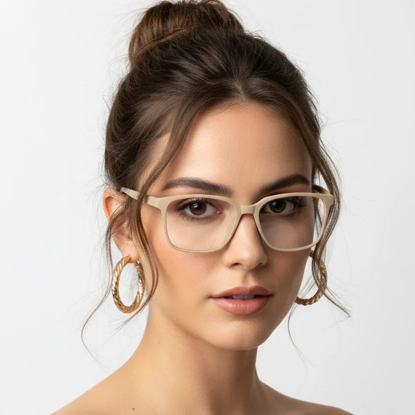 Focusly | Cream Medium Full Rim RECTANGLE Computer Glasses for Men & Women [Blue Block]