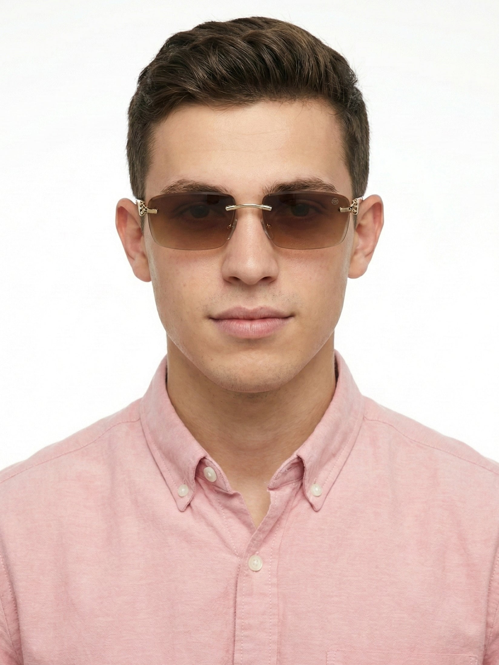 Clyra | Gradient Brown Medium Rim Less Square Sunglasses for Men [UV-protected]