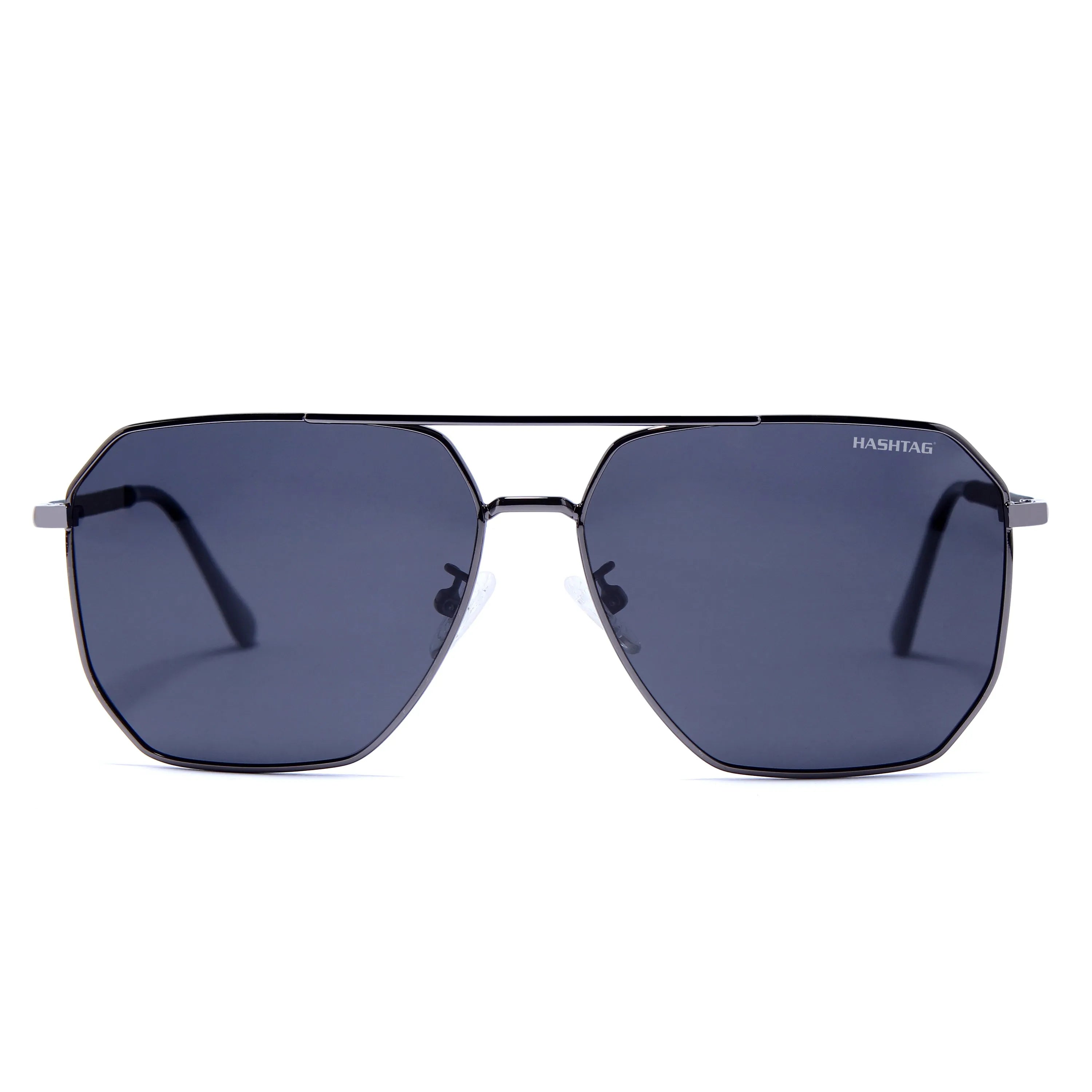 Lenis | Grey Large Full Rim Haxagonal Sunglasses for Men & Women [Polarized]