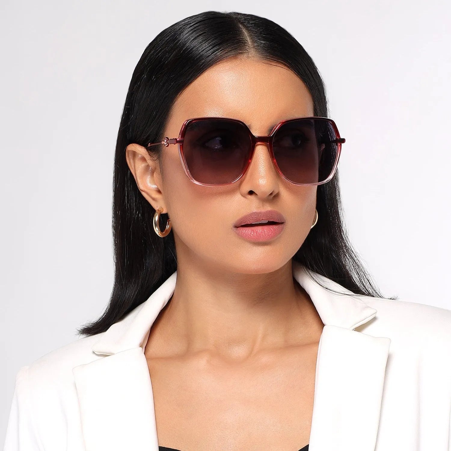 Noxara | Gradient Red Large Full Rim Square Sunglasses for Women [Polarized]