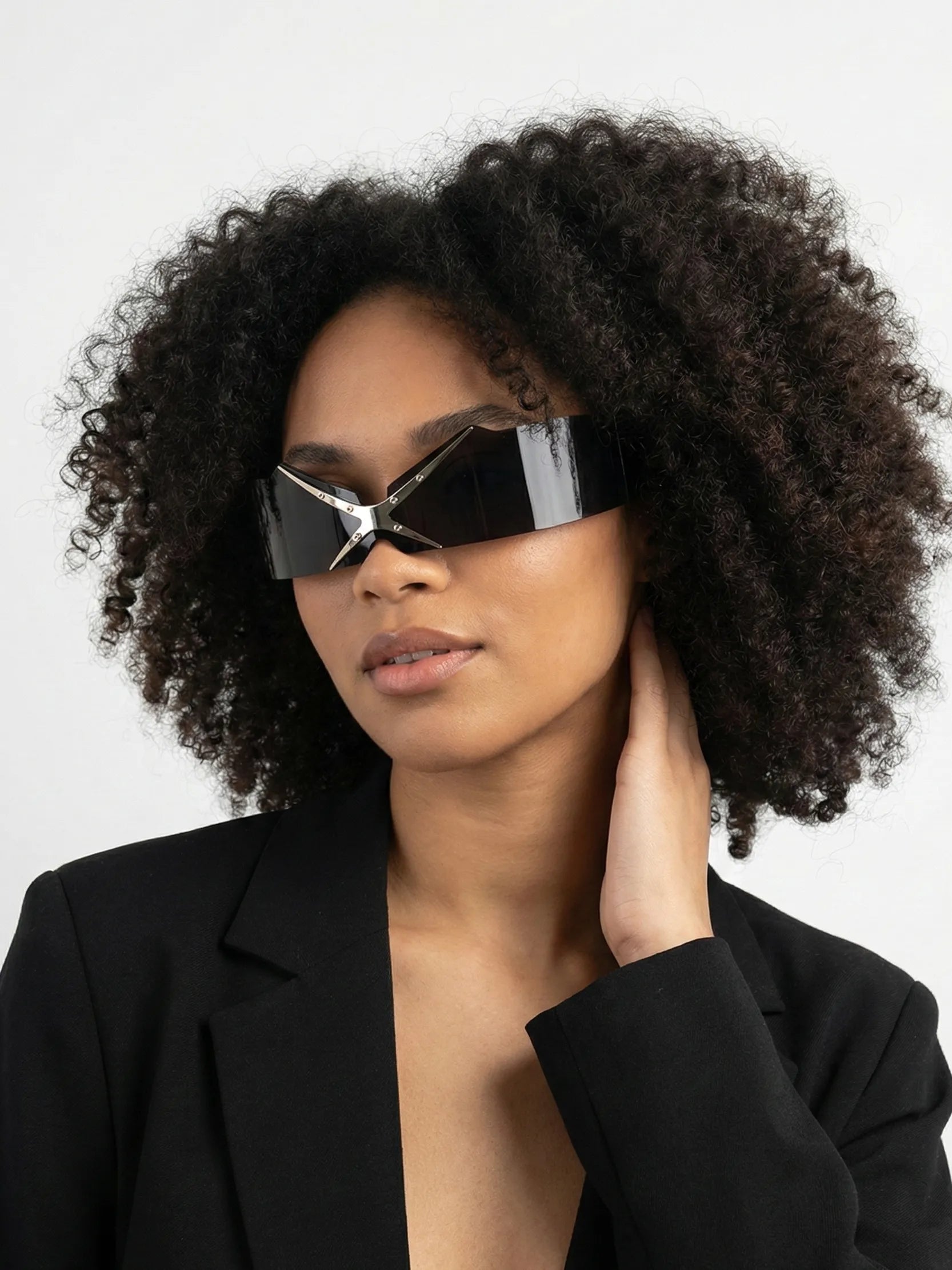 Eagle | Black Medium Rim Less Shield Sunglasses for Men & Women [UV-protected]