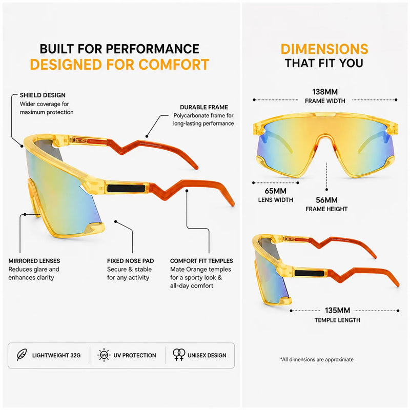Eaga | Transparent Green Large Half Rim Shield Sports Sunglasses for Men & Women [Mirrored]