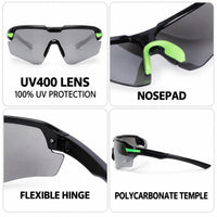 Lumina | Black/Green Large Half Rim Shield Sports Sunglasses for Men & Women [UV-protected]