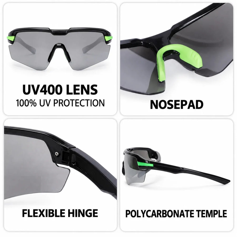 Lumina | Black/Green Large Half Rim Shield Sports Sunglasses for Men & Women [UV-protected]