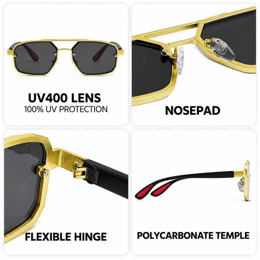 Shadron | Silver Medium Full Rim RECTANGLE Sunglasses for Men [UV-protected]