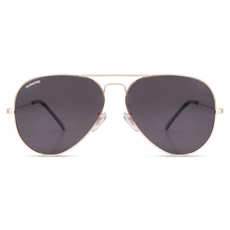 Skyra Golden Black Medium Full Rim Aviator Sunglasses for Men & Women — Hashtag Eyewears