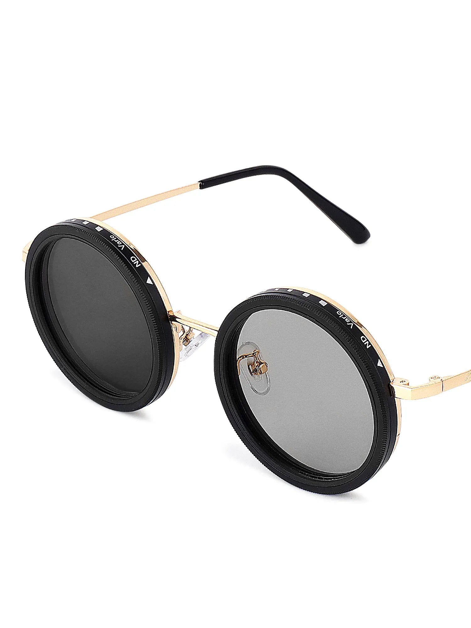 APERTURE SB | Golden & Black Large Full Rim Round Sunglasses for Men & Women [Tint Adjustable]