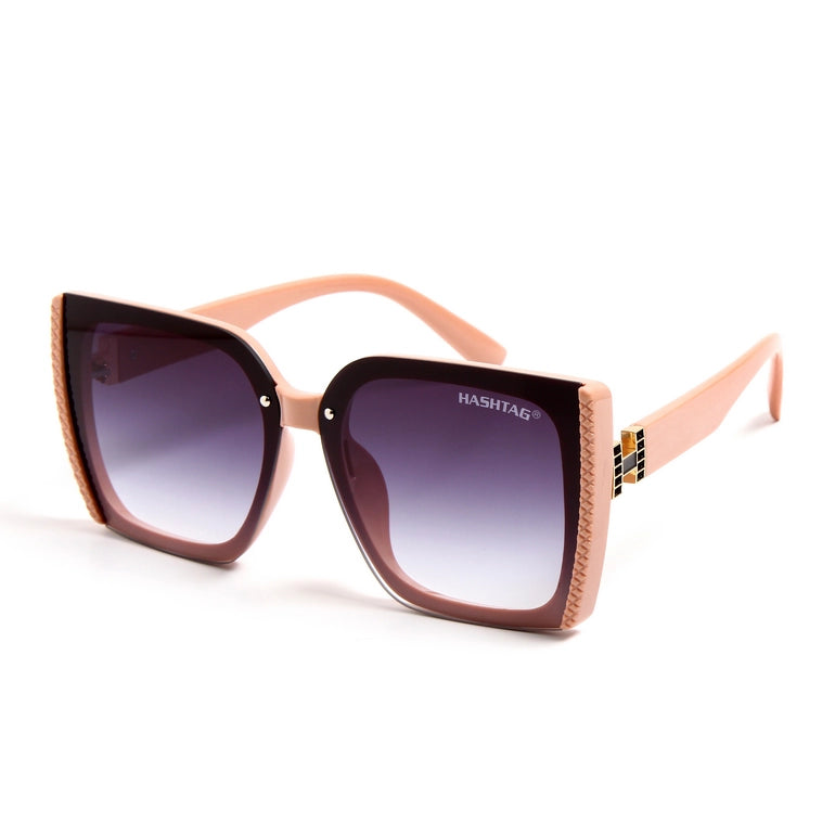 HASHTAG Cavelle Sunglasses for Women | Full Rim Square Branded Latest and Stylish Sunglasses | Polarized and 100% UV Protected | Large | Oubaisi (44)-58013 C6 Pink