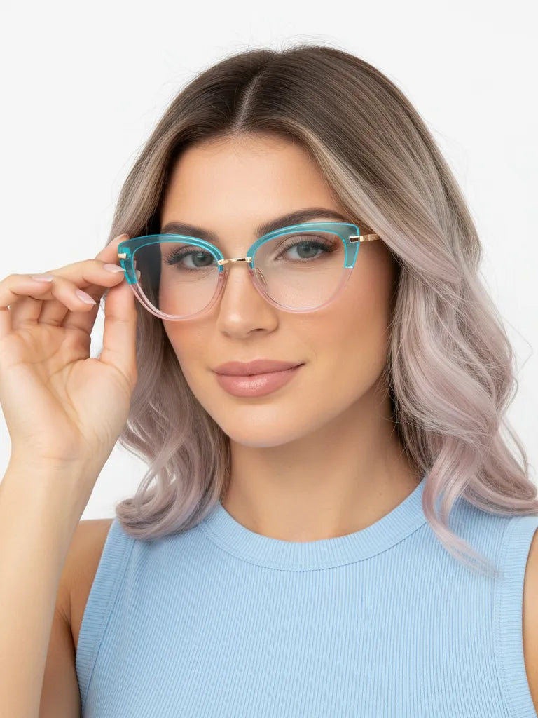Lythion | Gradient Blue Large Full Rim Cateye Sunglasses for Women [Photochromic]