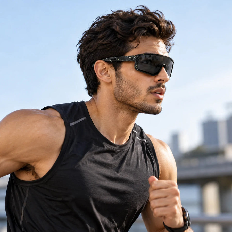 Strix | Black Large Full Rim Shield Sports Sunglasses for Men & Women [UV-protected]
