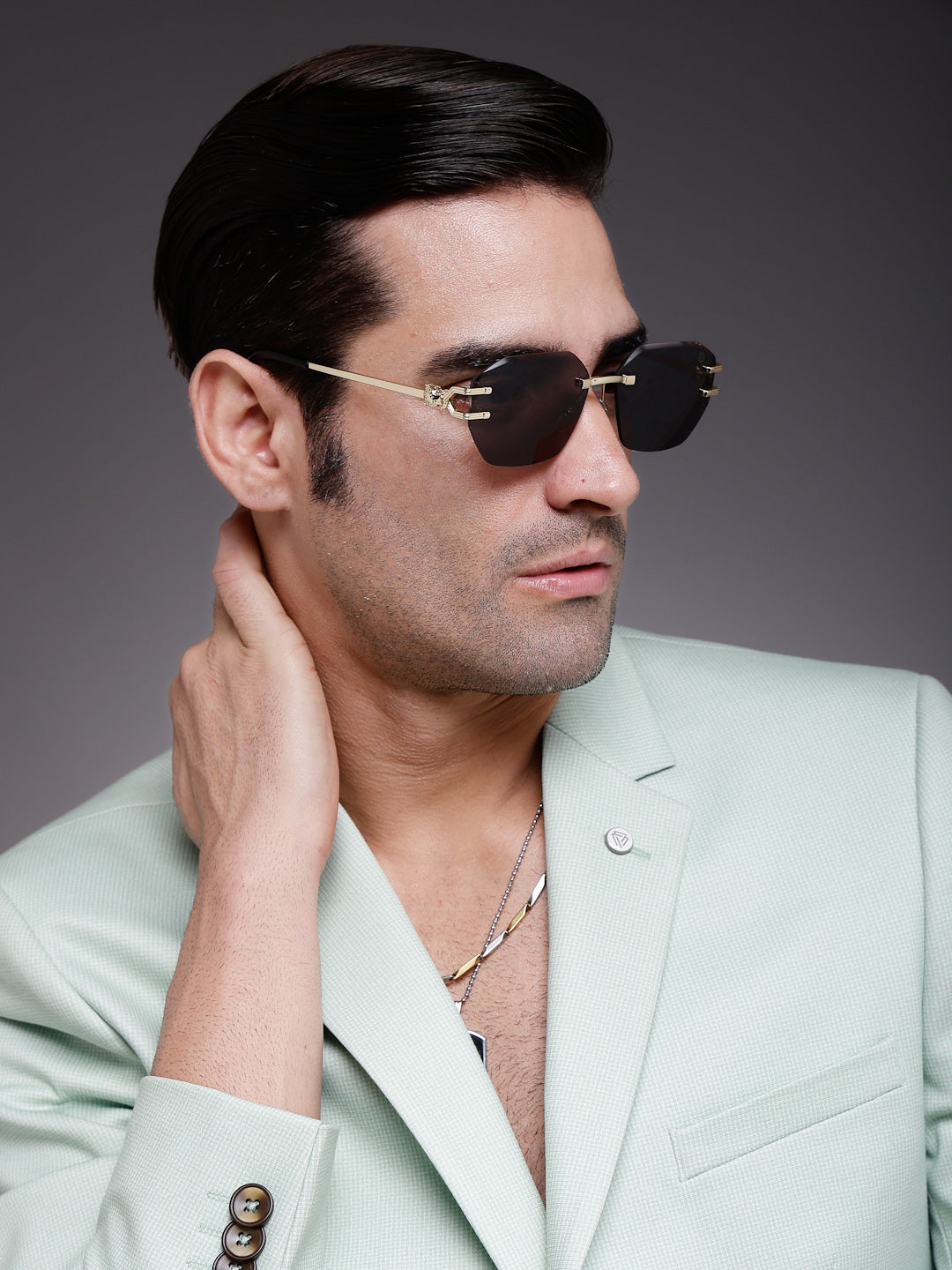 Valora | Black Medium Rim Less Square Sunglasses for Men [UV-protected]