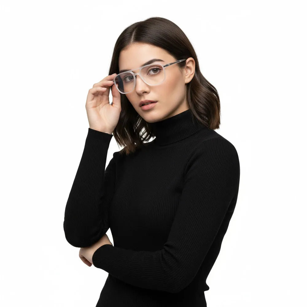 BluLite | Transparent White Medium Full Rim Square Computer Glasses for Men & Women [Blue Block]