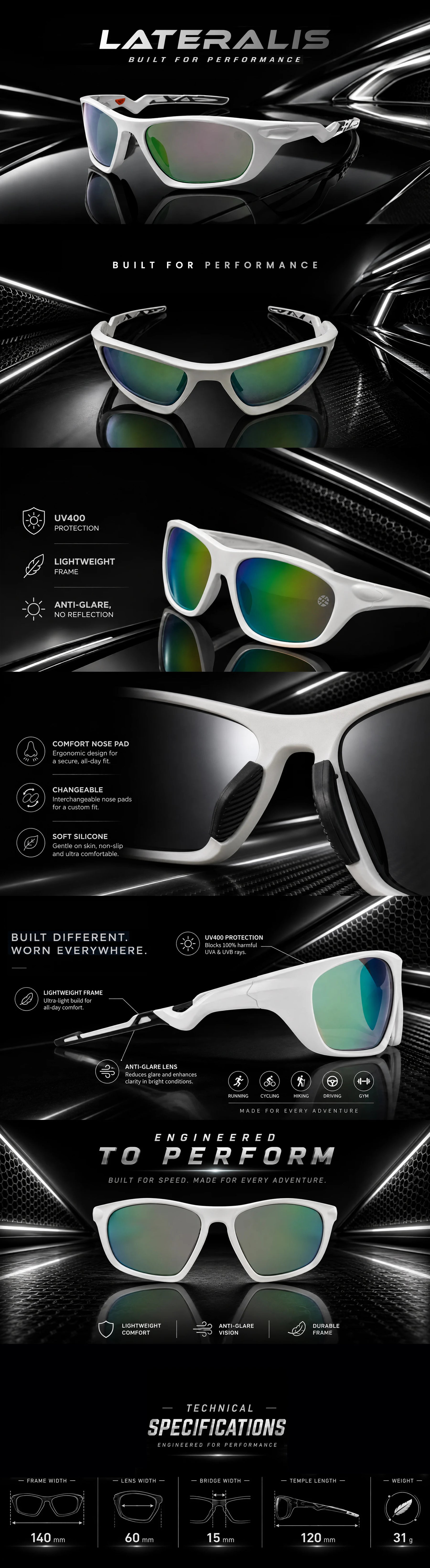 Lateralis | White Large Full Rim Wraparound Sports Sunglasses for Men & Women [Mirrored]