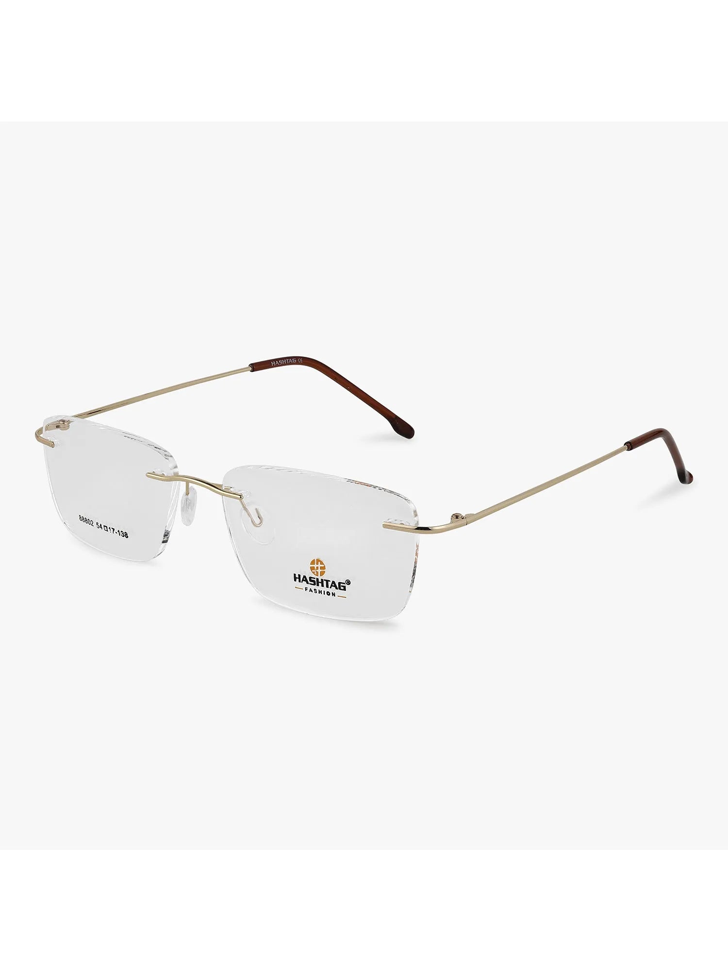 Thin Line | Gold Medium Rim Less Rectangle Eyeglasses for Unisex [Demo Lens]