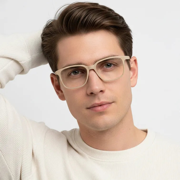 Focusly | Cream Medium Full Rim RECTANGLE Computer Glasses for Men & Women [Blue Block]