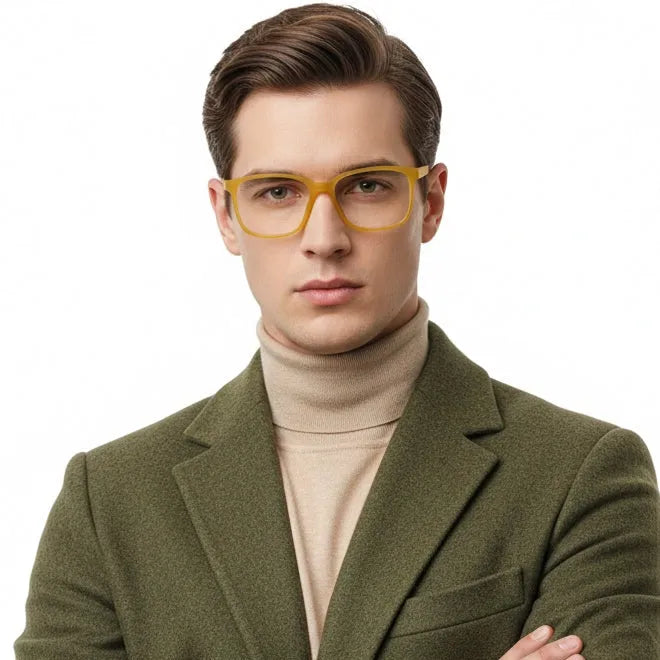 Focusly | Transparent Orange Medium Full Rim RECTANGLE Computer Glasses for Men & Women [Blue Block]