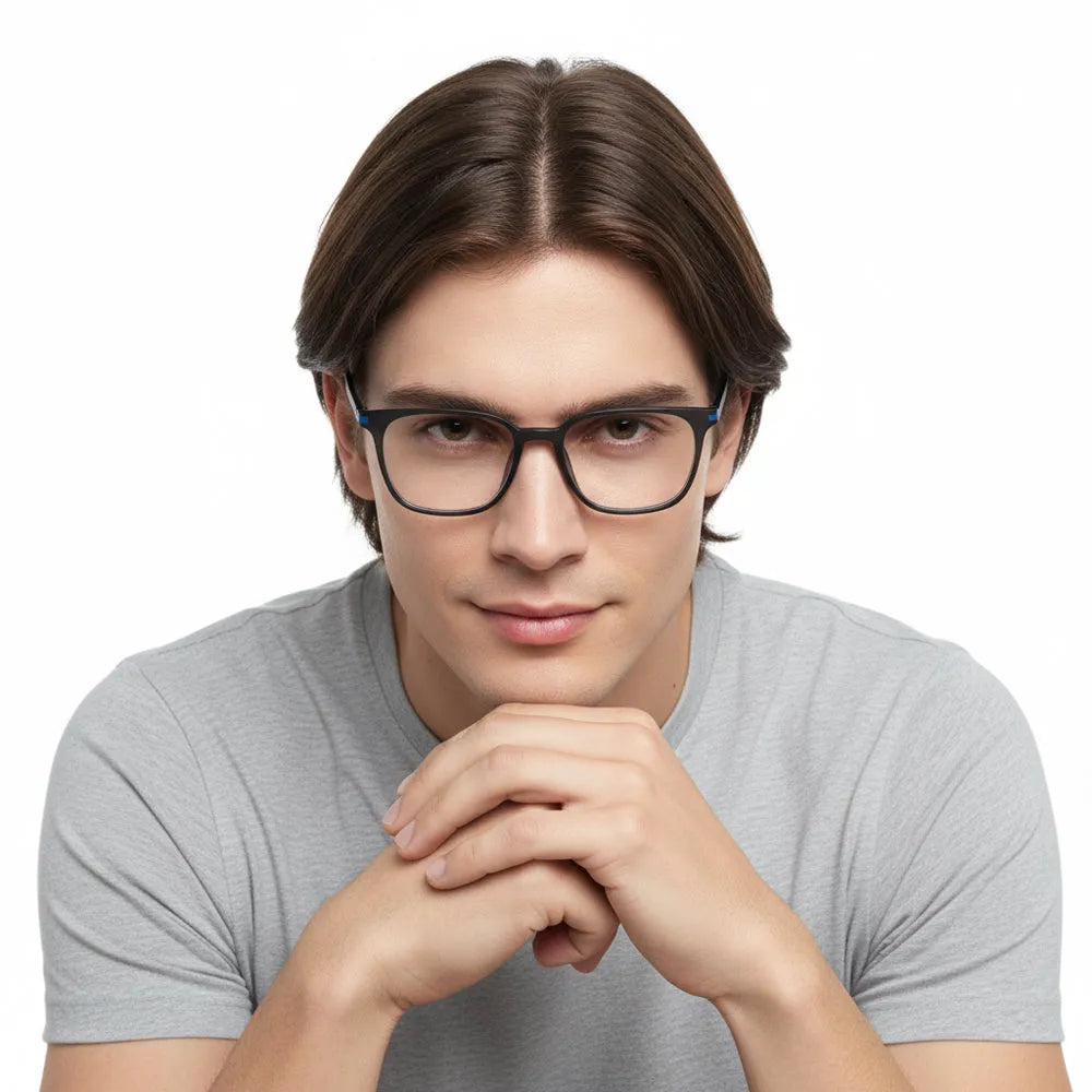 Blokz | Black Medium Full Rim RECTANGLE Computer Glasses for Men & Women [Blue Block]
