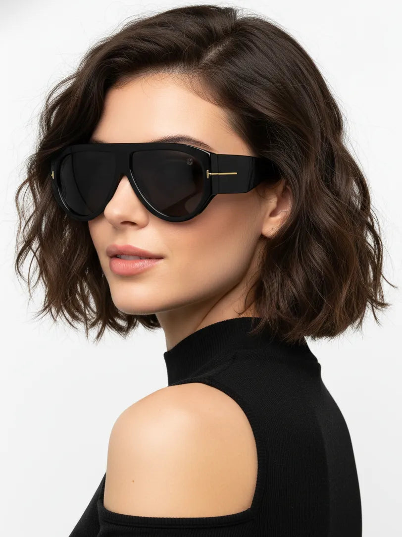 Vista | Black Medium Full Rim Aviator Sunglasses for Men & Women [UV-protected]