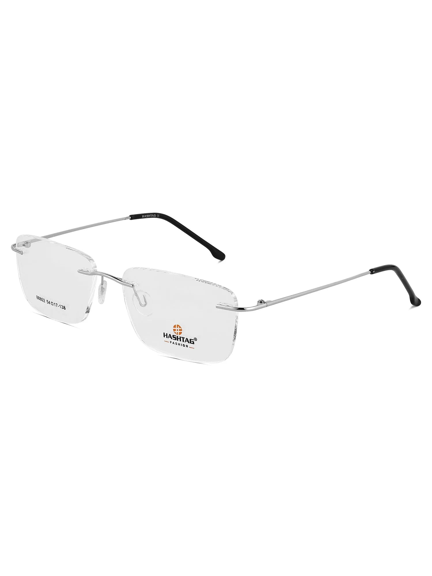 Thin Line | Silver Medium Rim Less Rectangle Eyeglasses for Unisex [Demo Lens]