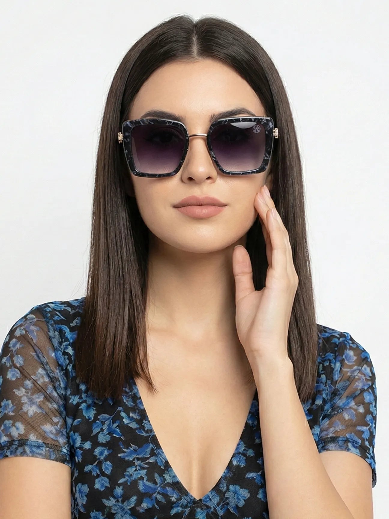 DuskDazzle | Texture Black & Golden Large Full Rim Cateye Sunglasses for Women [UV-protected]