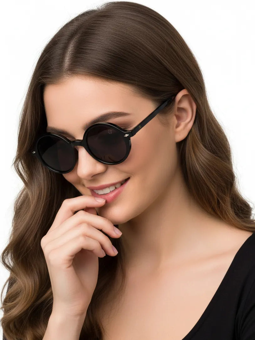 Retro | Black Medium Full Rim Round Sunglasses for Men & Women [UV-protected]