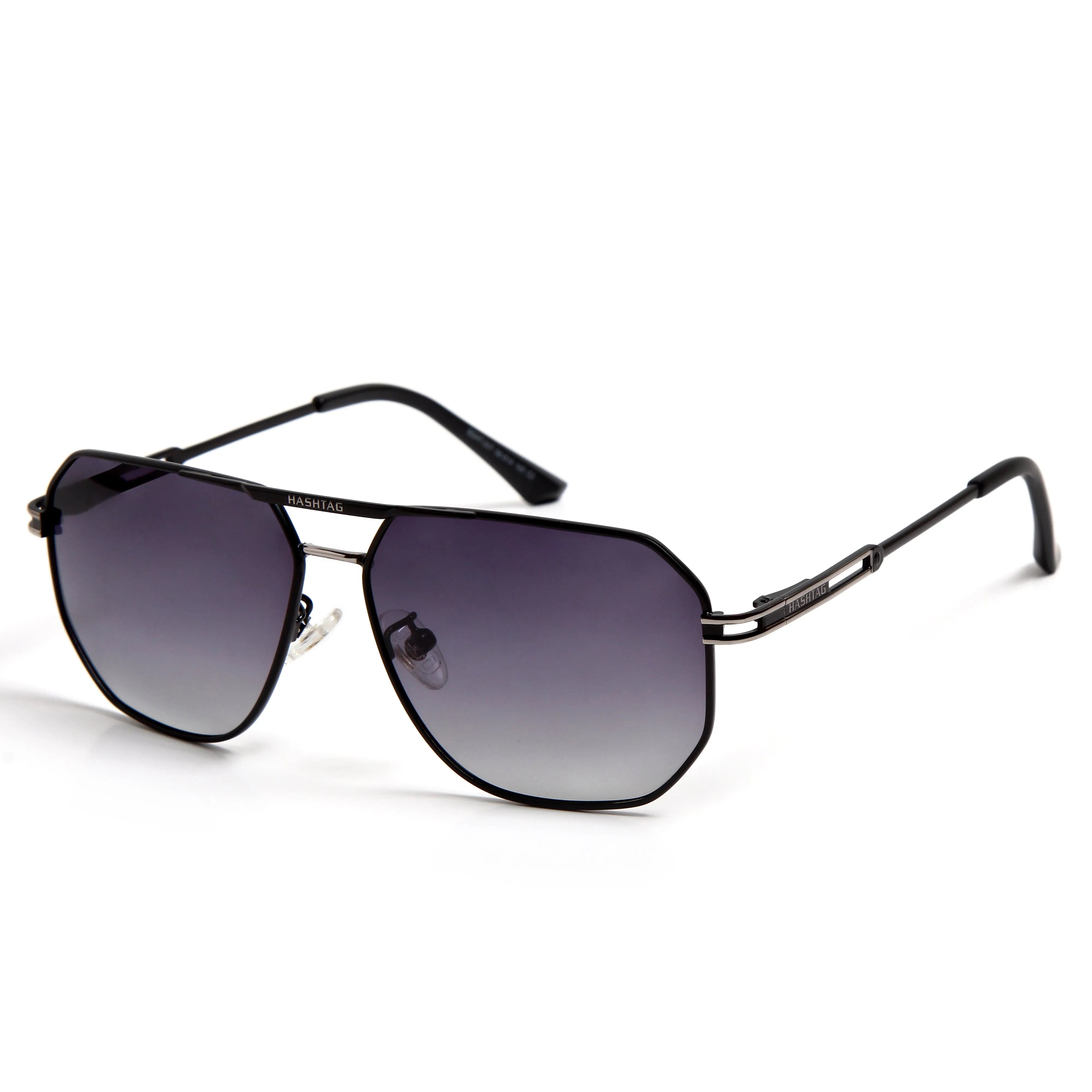 Sion | Gradient Black Medium Full Rim Haxagonal Sunglasses for Men & Women [Polarized]