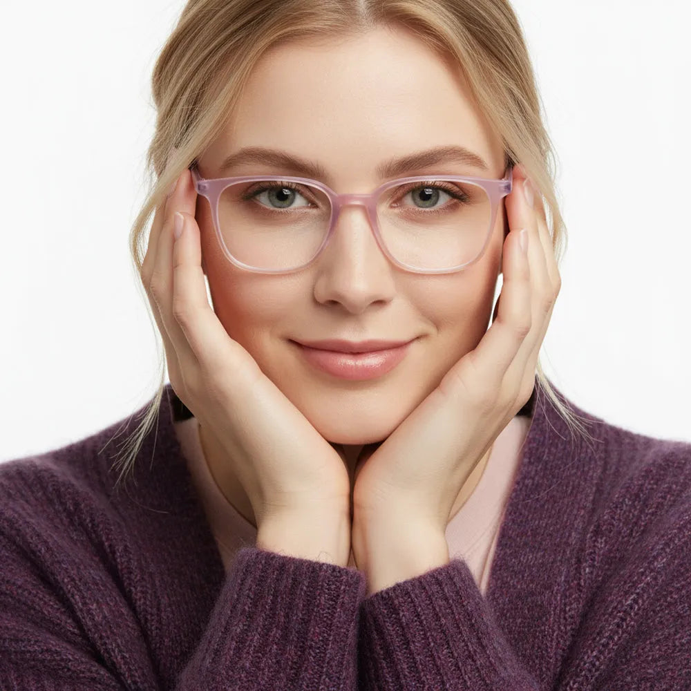 Blokz | Transparent Light Pink Medium Full Rim RECTANGLE Computer Glasses for Men & Women [Blue Block]