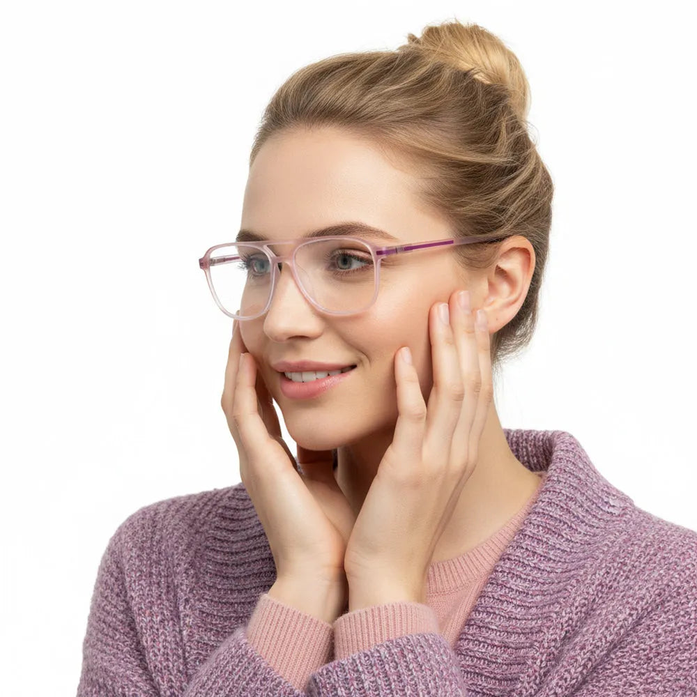 BluLite | Transparent Pink & Transparent White Medium Full Rim Square Computer Glasses for Men & Women [Blue Block]