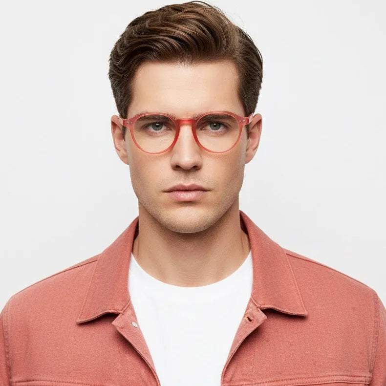 BluShield | Transparent Red Medium Full Rim CIRCLE Computer Glasses for Men & Women [Blue Block]