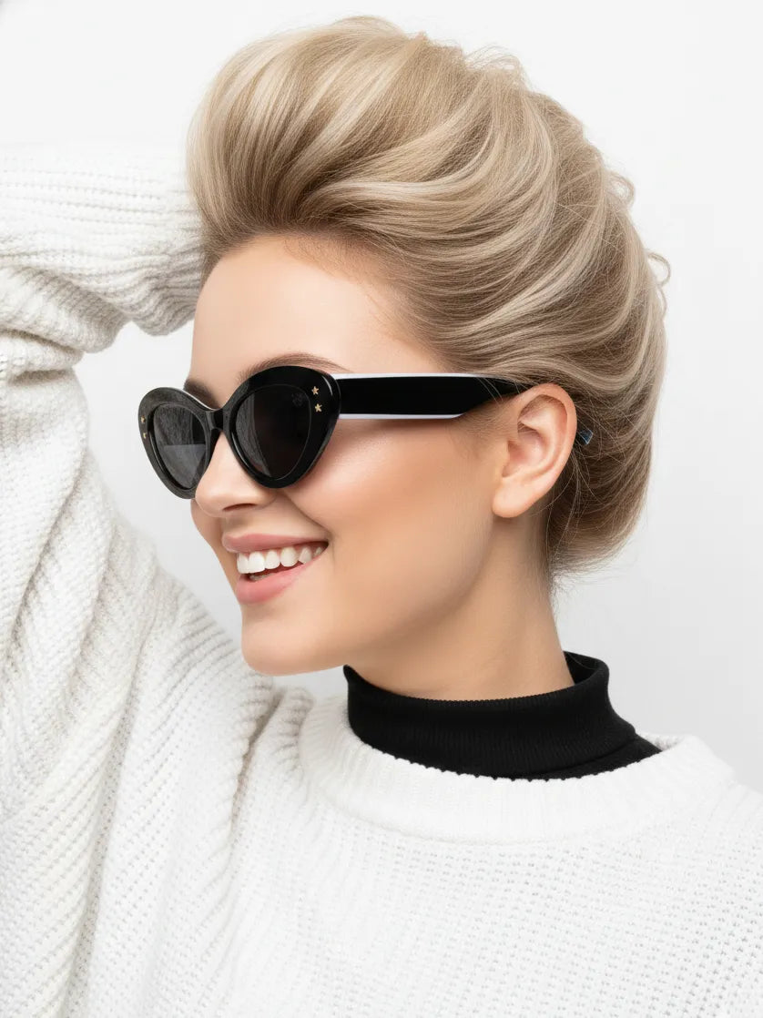 Sunshades | Black & White Medium Full Rim Cateye Sunglasses for Men & Women [UV-protected]