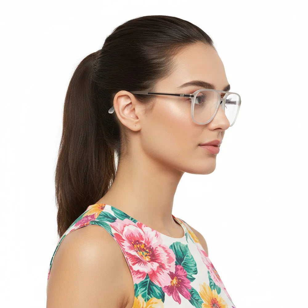 BluLite | Transparent Light Grey & White Medium Full Rim Square Computer Glasses for Men & Women [Blue Block]