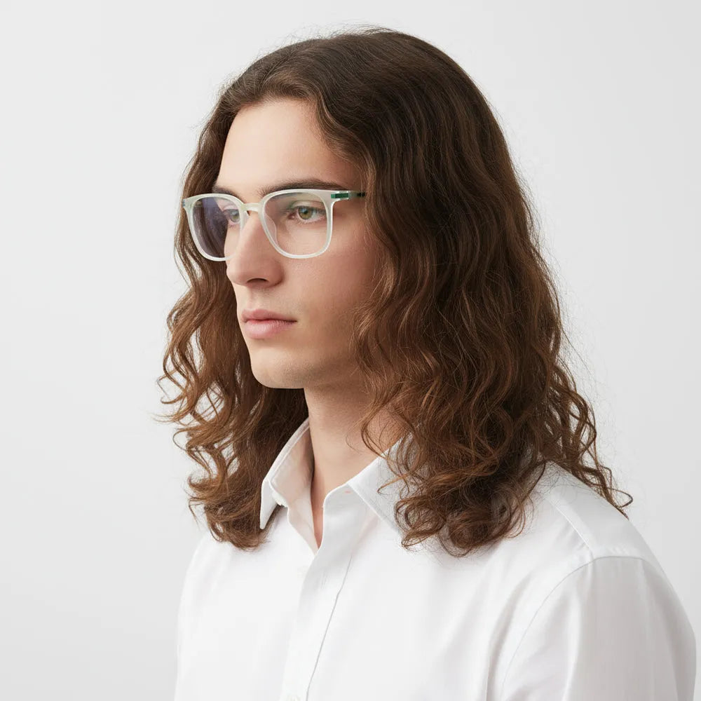 Blokz | Transparent Light Green Medium Full Rim RECTANGLE Computer Glasses for Men & Women [Blue Block]