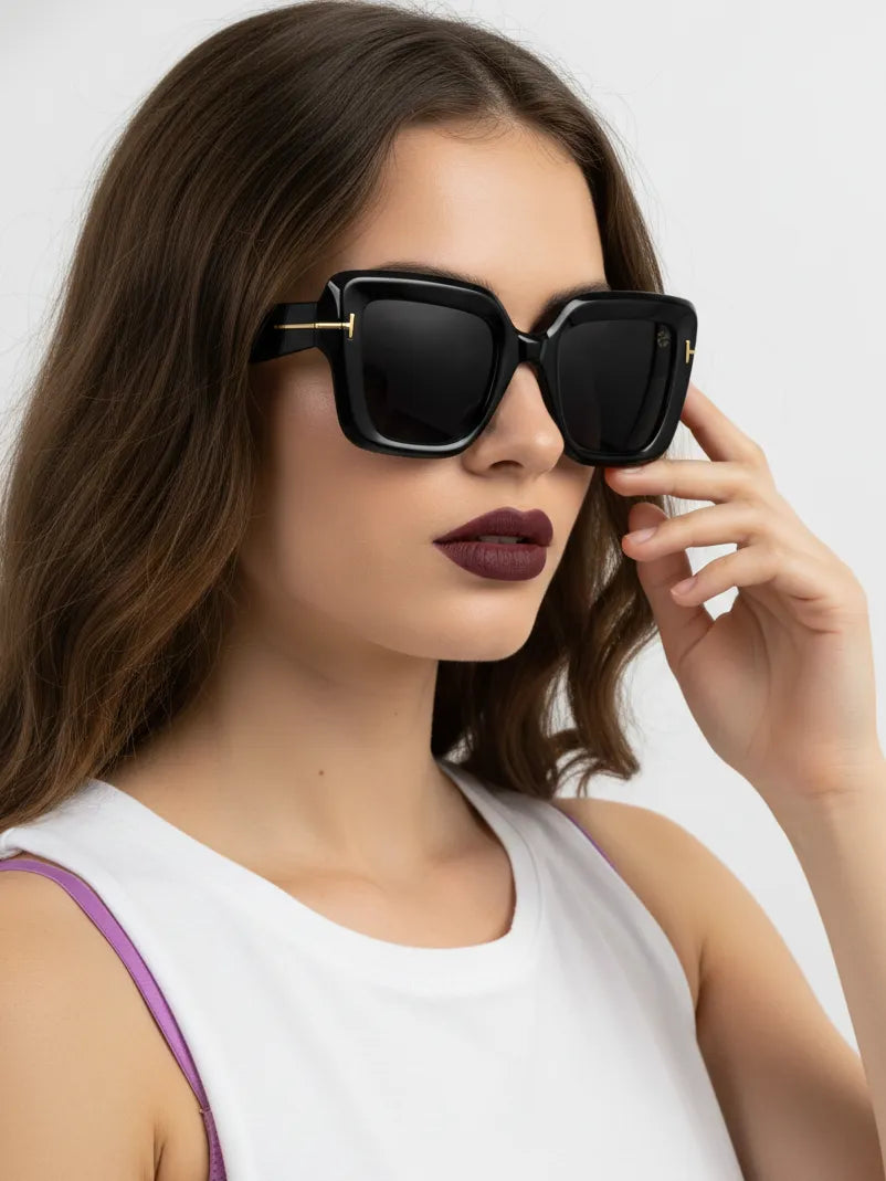 GlareGuard | Black Medium Full Rim Square Sunglasses for Men & Women [UV-protected]