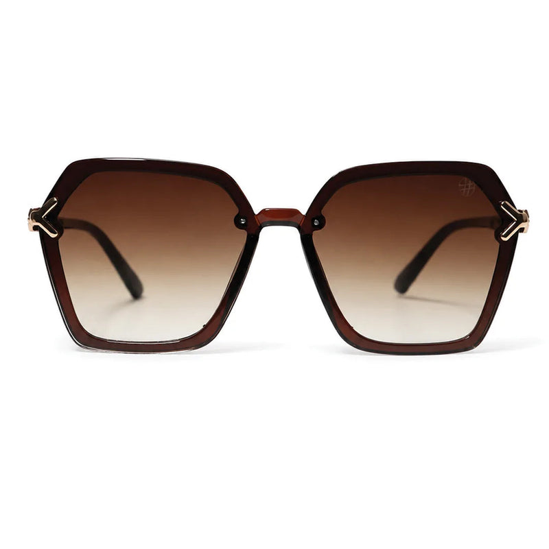 Veilion | Brown Large Full Rim Hexagonal Sunglasses for Women [UV-protected]