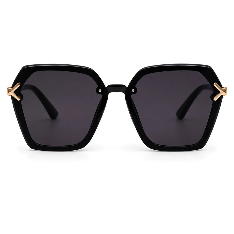 Veilion | Black Large Full Rim Hexagonal Sunglasses for Women [UV-protected]