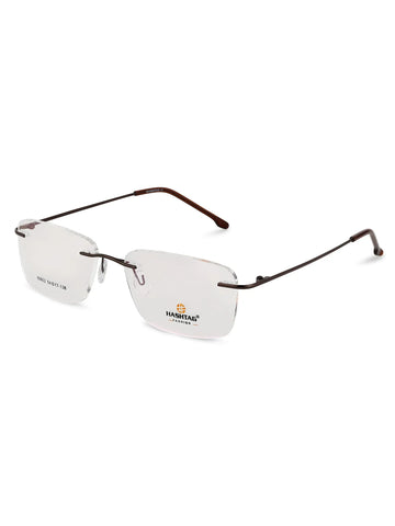 Thin Line | Brown Medium Rim Less Rectangle Eyeglasses for Unisex [Demo Lens]