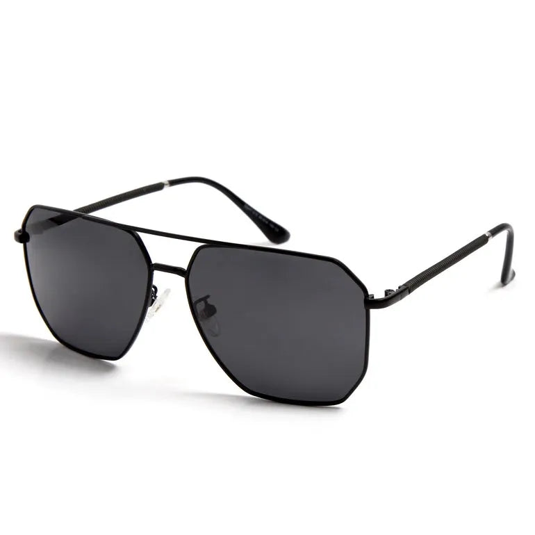Lenis | Black Large Full Rim Hexagonal Sunglasses for Men & Women [Polarized]