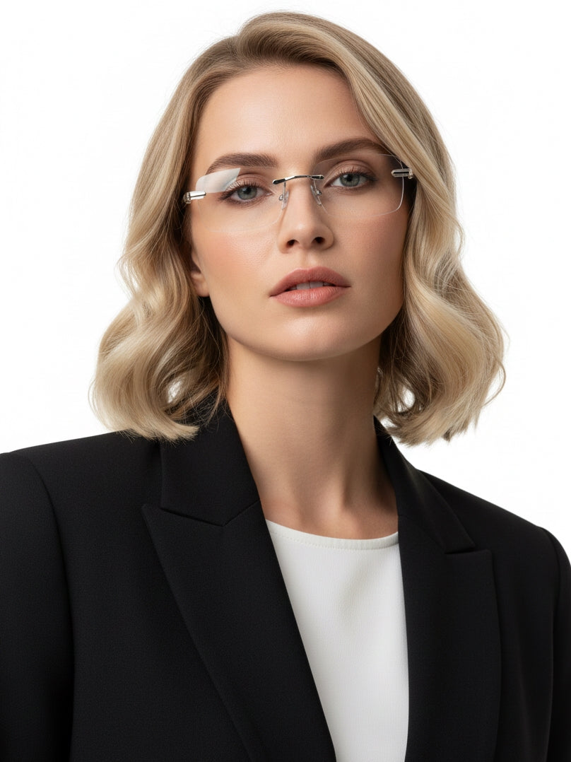 Veyra | Transparent Medium Rim Less Rectangle Eyeglasses for Men [UV-protected]