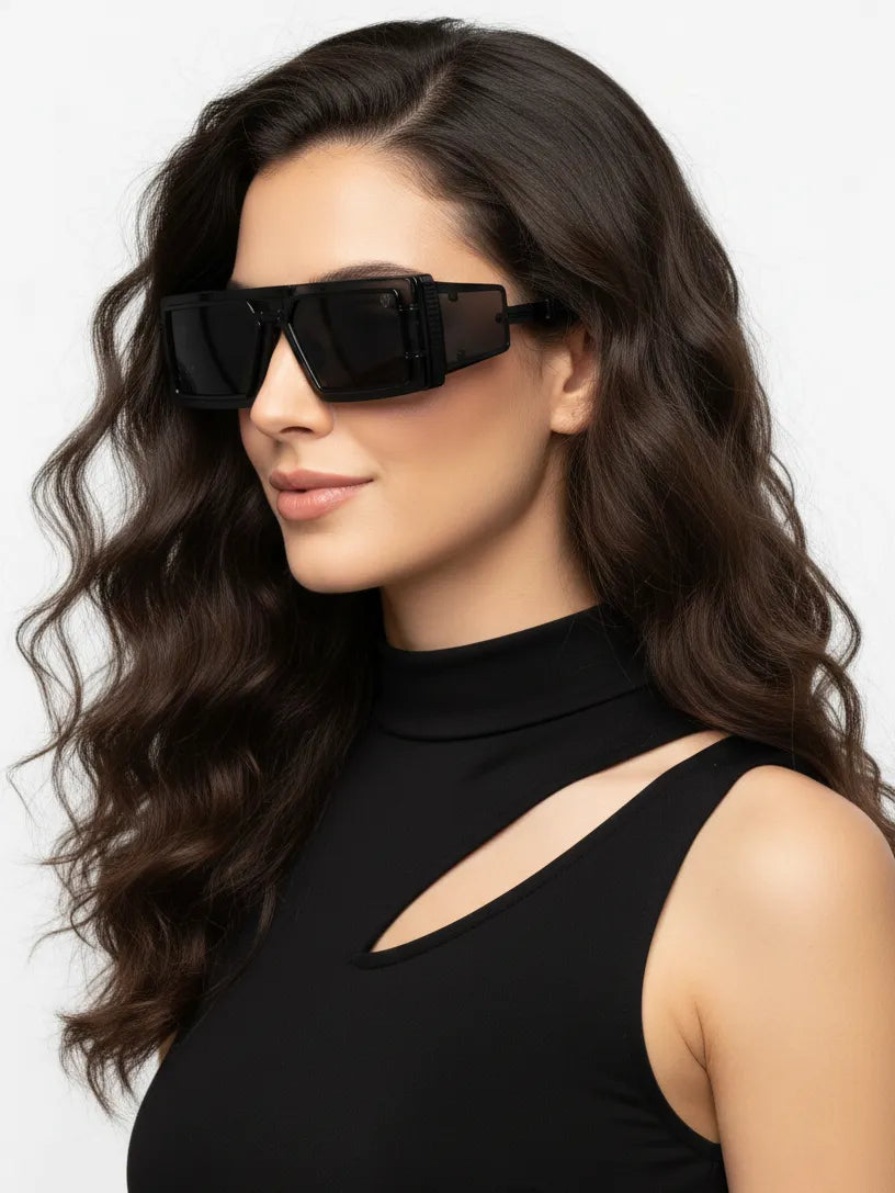 Lythara | Black Medium Full Rim Rectangle Sunglasses for Men & Women [UV-protected]