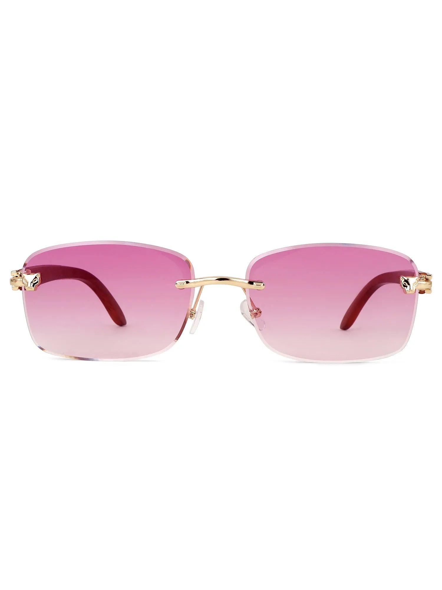 Stralor | Gradient Pink Medium Rim Less Rectangle Sunglasses for Men & Women [UV-protected]
