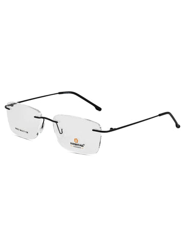 Thin Line | Black Medium Rim Less Rectangle Eyeglasses for Unisex [Demo Lens]