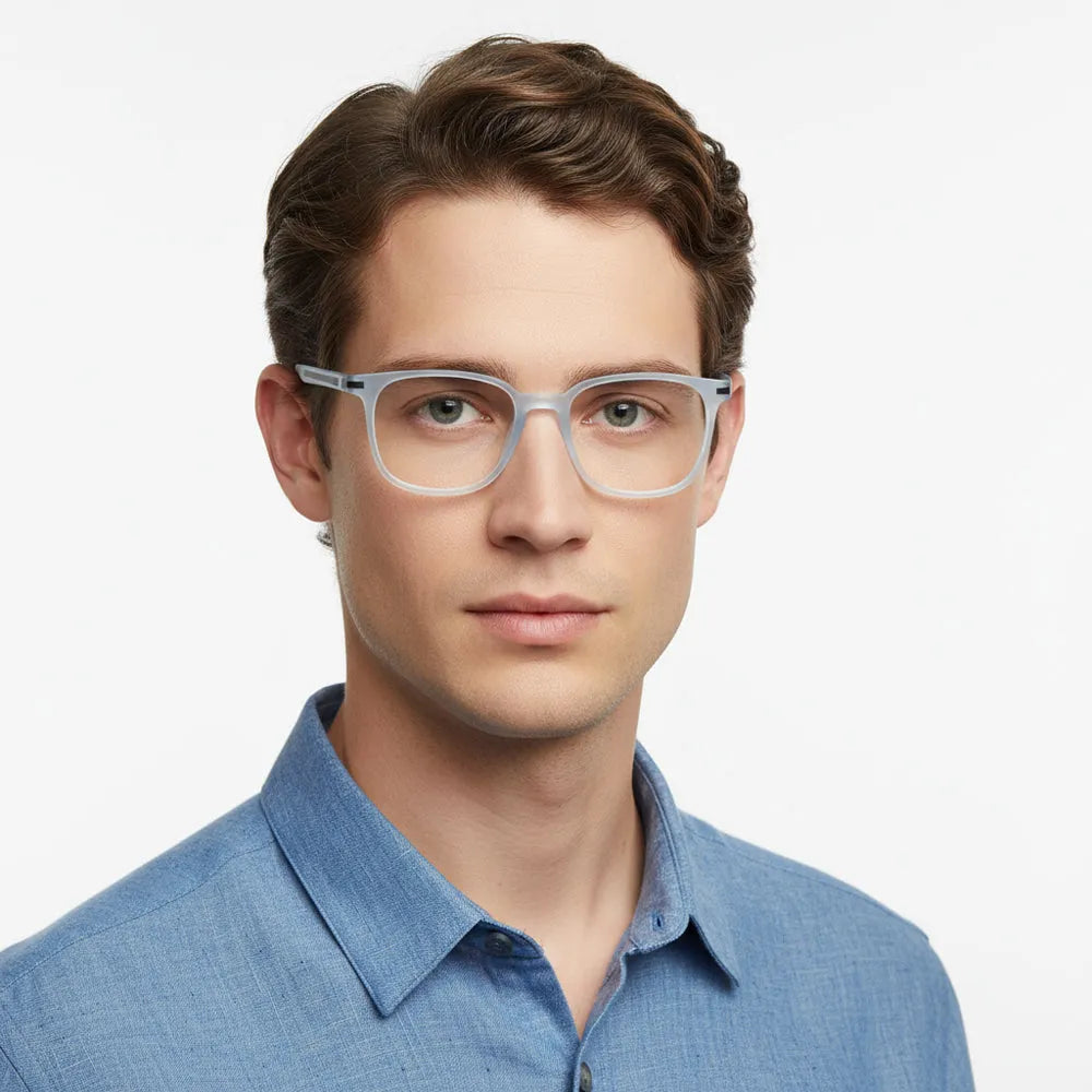 Blokz | Transparent Light Blue & Transparent White Medium Full Rim RECTANGLE Computer Glasses for Men & Women [Blue Block]