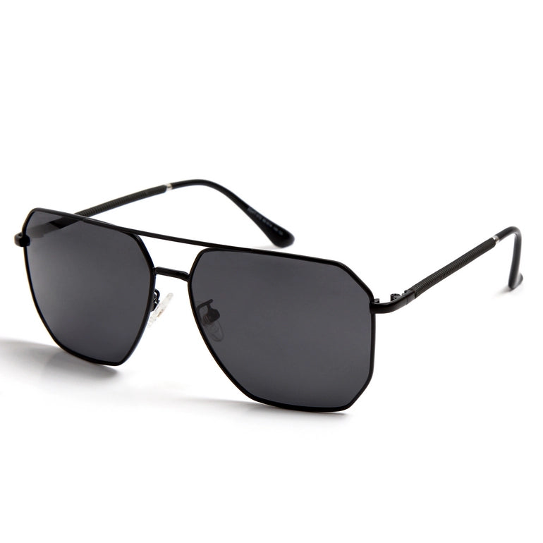 Lenis | Black Large Full Rim Hexagonal Sunglasses for Men & Women [Polarized]