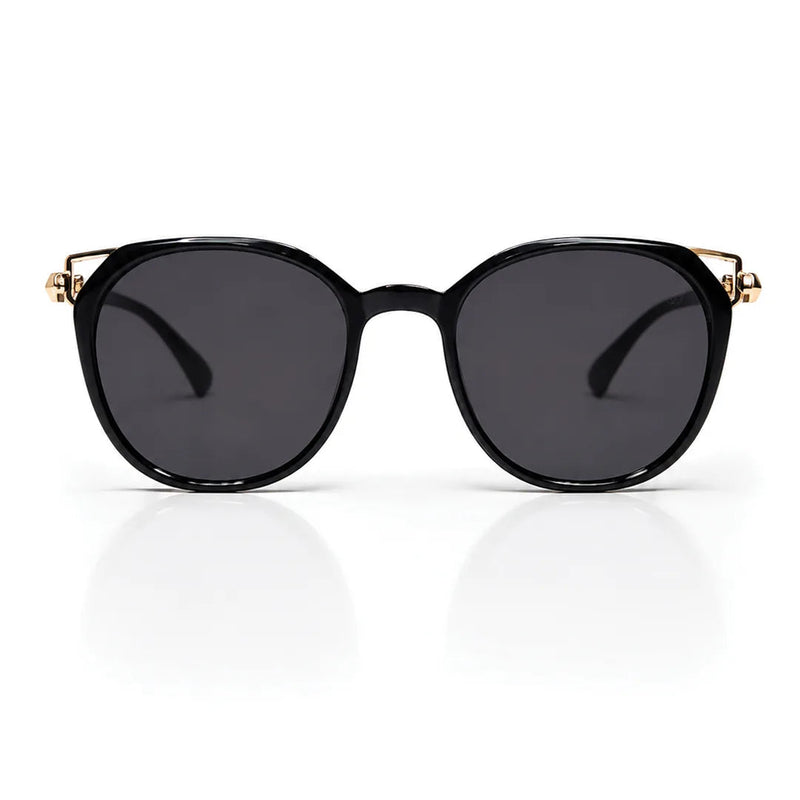 Vortex | Black Medium Full Rim Round Sunglasses for Women [UV-protected]