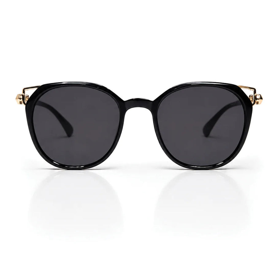Vortex | Black Medium Full Rim Round Sunglasses for Women [UV-protected]