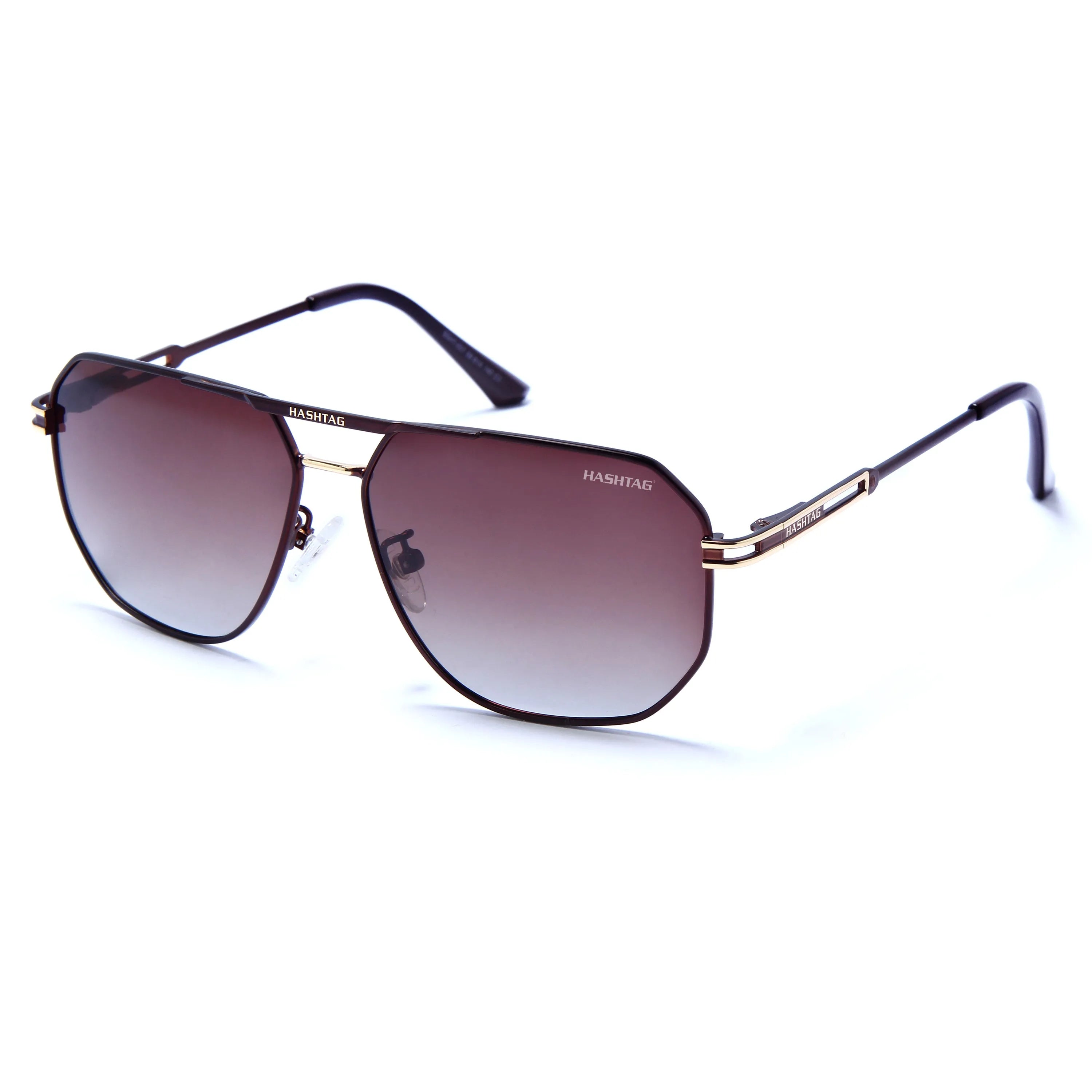Sion | Golden & Brown Large Full Rim Hexagonal Sunglasses for Men & Women [Polarized]