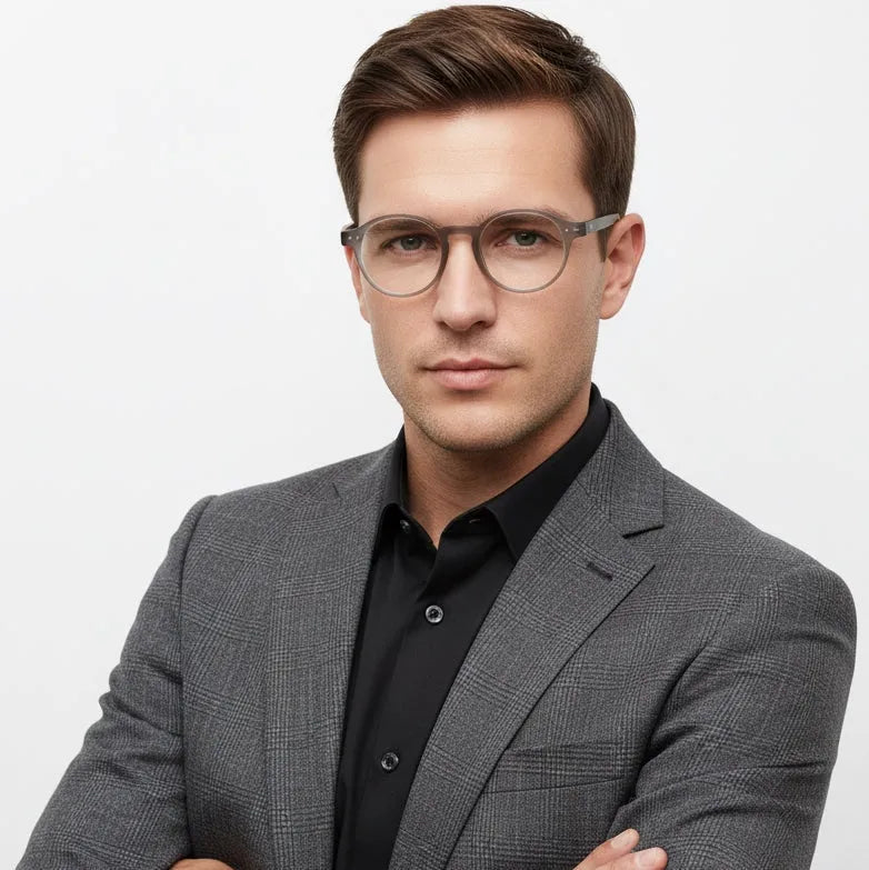 BluShield | Transparent Smoke Medium Full Rim CIRCLE Computer Glasses for Men & Women [Blue Block]